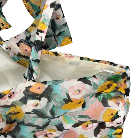 AMUR Elyse Silk Chiffon Floral Ruffle Bodycon Mini Dress Multicolor 6 Coquette - Picture 16 of 16